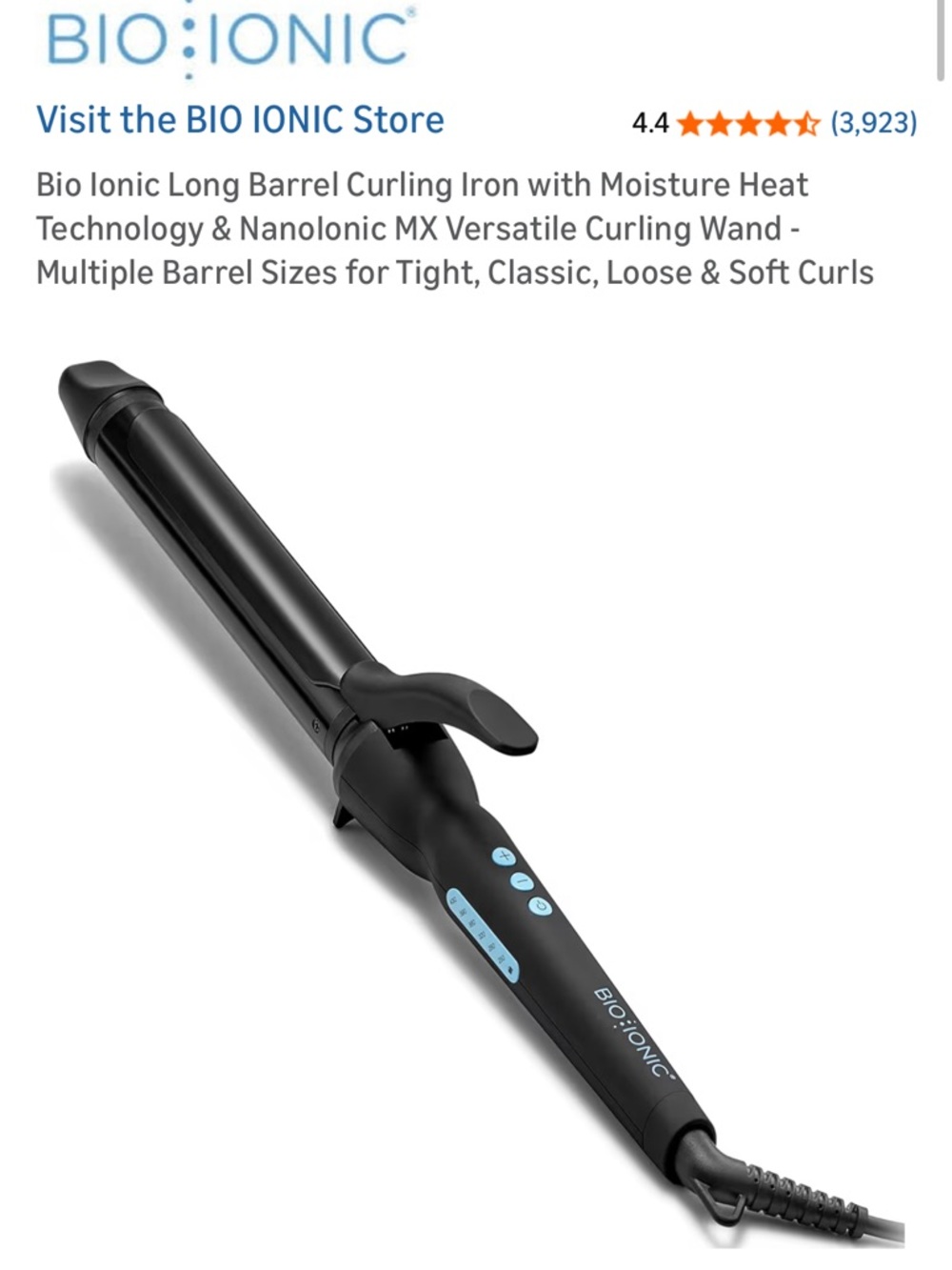 Bio Ionic Black Long Barrel Curling Iron - Black $160+ Prime
